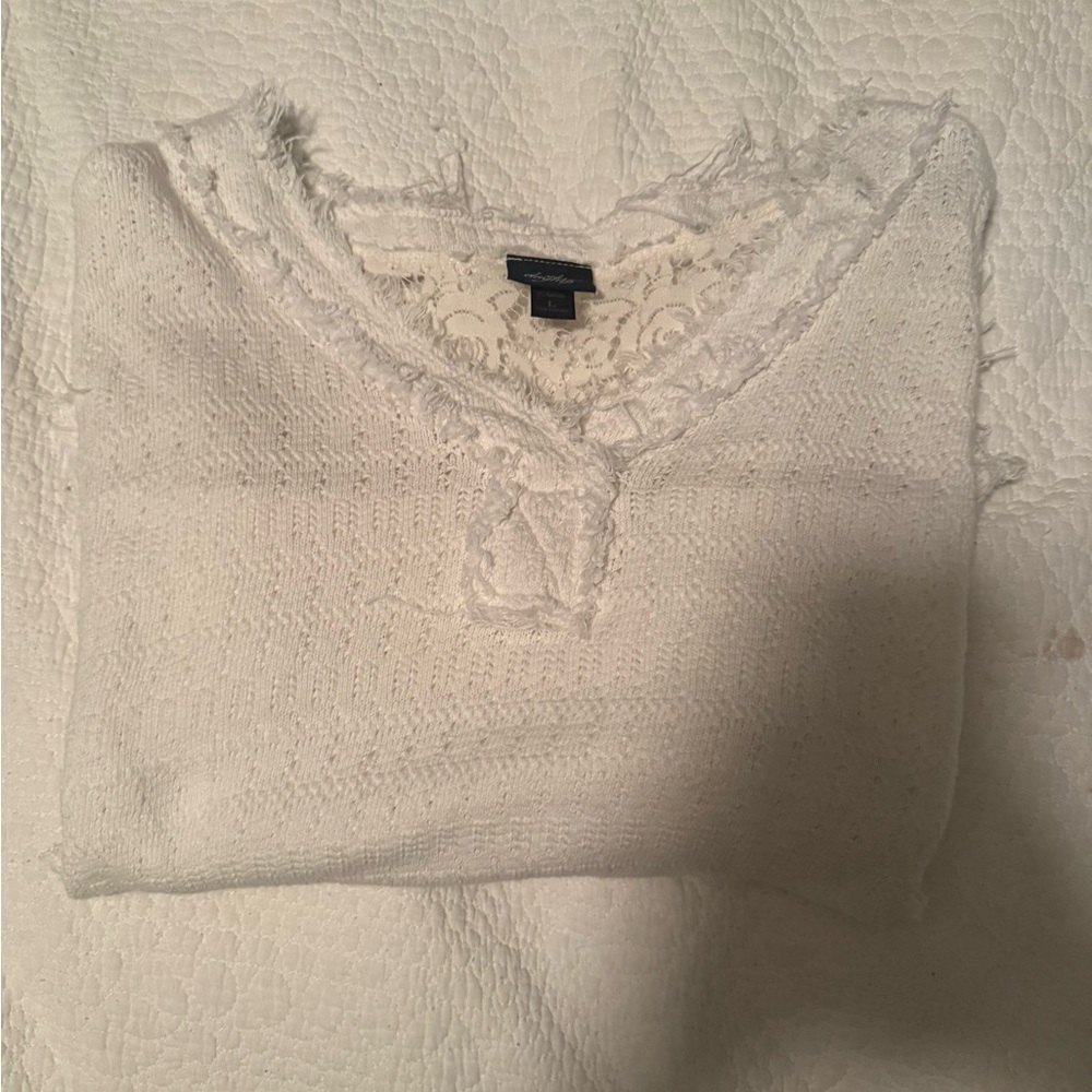 White Lace Trim Tee